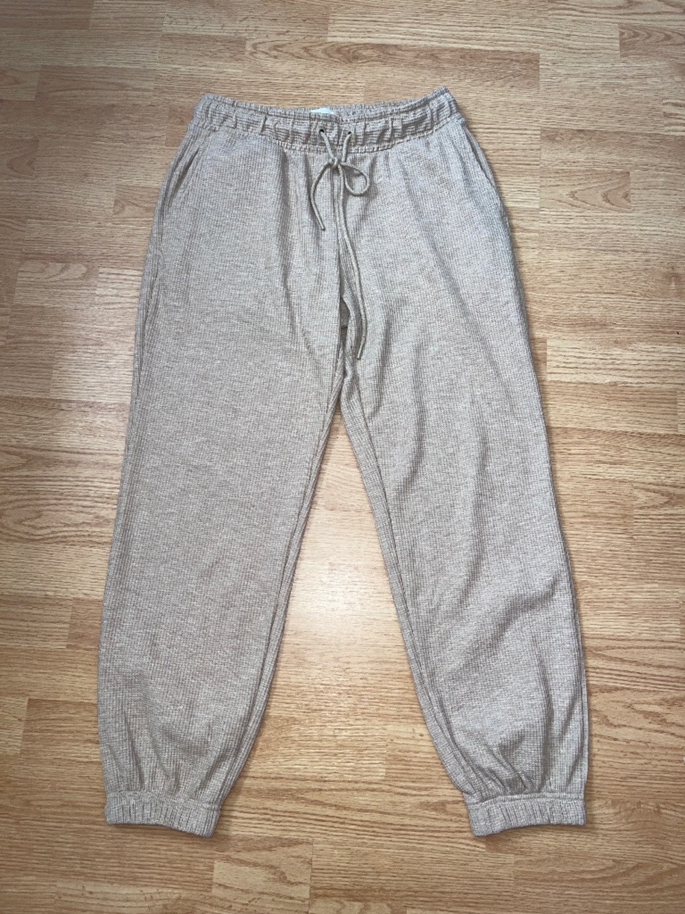 Lou & Grey Tan Waffle Knit Pull On Stretch Waist Joggers Pants Size Medium